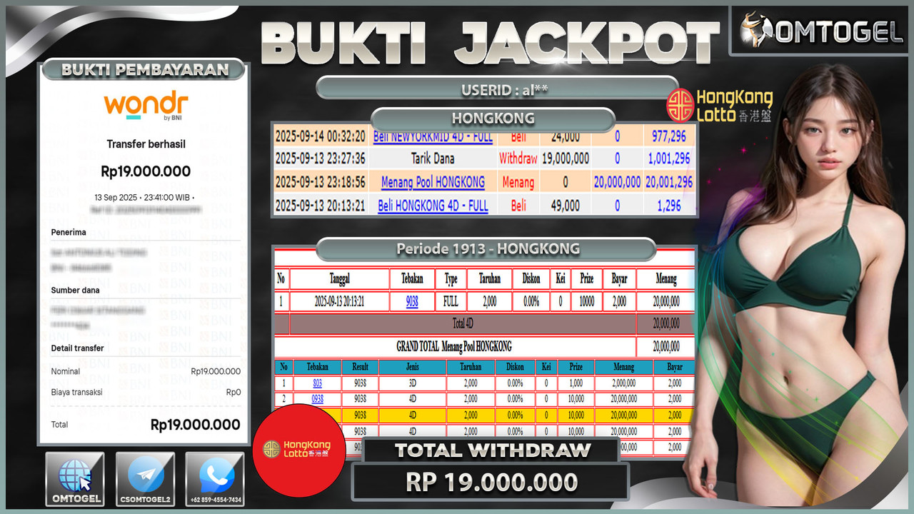 OMTOGEL JACKPOT HONGKONG 4D 19 JUTA DI BAYAR LUNAS ,-