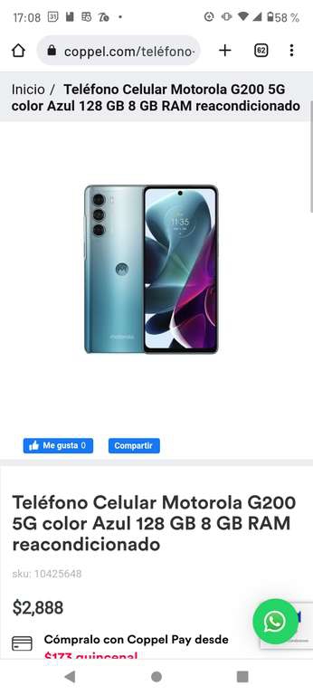 Coppel: Celular Motorola Moto G200 reacondicionado 8/128 GB 
