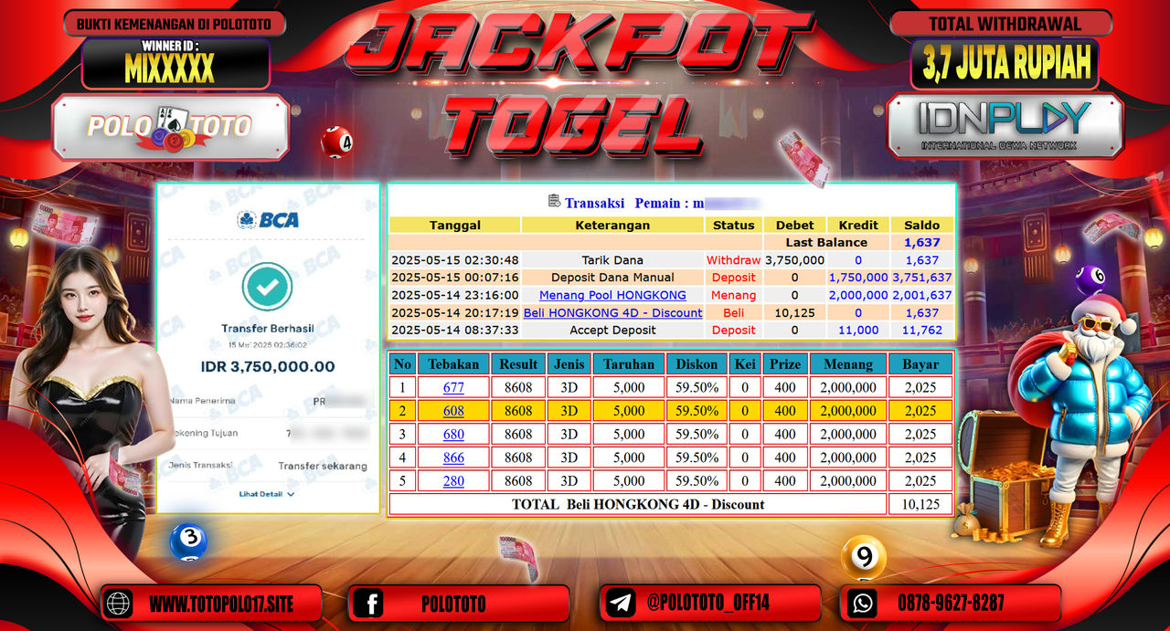 POLOTOTO JACKPOT TOGEL HONGKONG LOTTO Rp.3.750.000,-