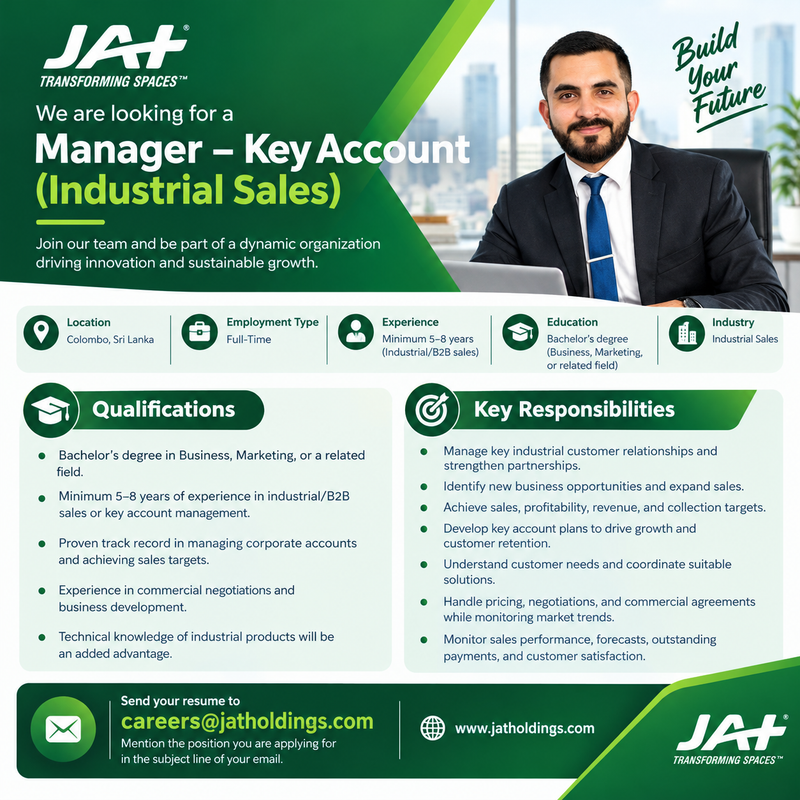 Manager – Key Account (Industrial Sales) - JAT Holdings | DailyJobs