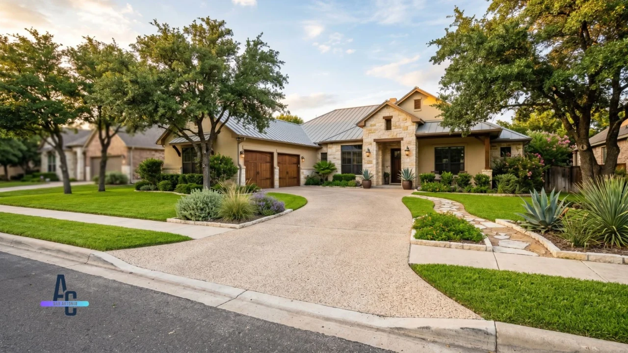 Concrete driveway boosting curb appeal of a San Antonio home