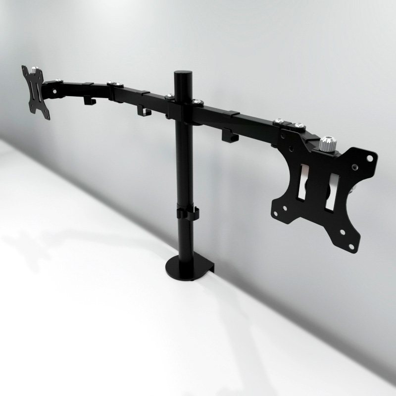 Soporte de escritorio Klip Xtreme sosteniendo dos monitores de forma ergonómica.