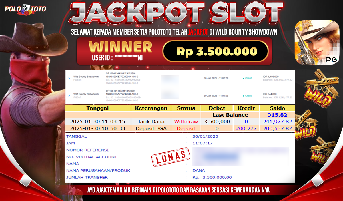 POLOTOTO JACKPOT SLOT WILD BOUNTY SHOWDOWN Rp.3,500.000,-