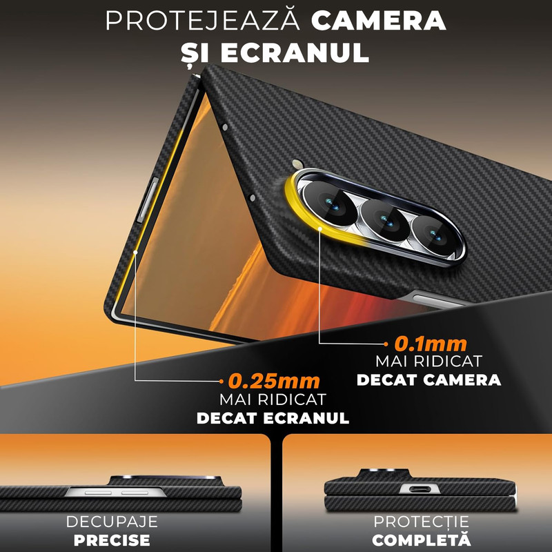 Husa pentru Samsung Z Fold 7 din fibra de aramida/kevlar Daden®, Magsafe intergrat, Protectie Antisoc, Camera Ultra Safe, Negru