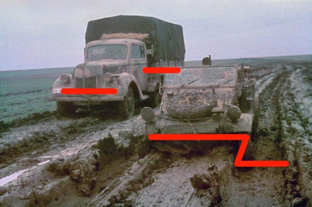 VW Typ 82 Kübelwagen and truck of Heeresgruppe Süd, Ukraine, 194