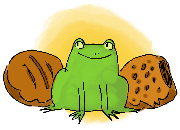 Harry's frog familiar with baked goods