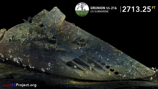 Imagen en 3D del los restos de la proa de Grunion recientemente descubierto
