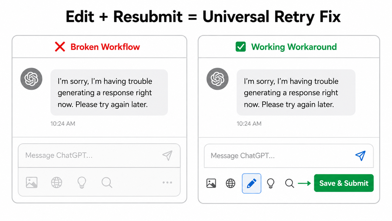Edit and resubmit workaround for ChatGPT web UI retry button removed