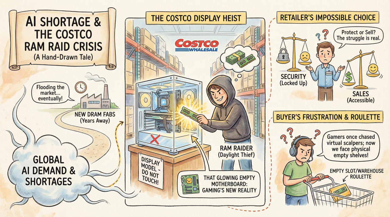 Empty computer motherboard with vacant RAM slots and glowing RGB lighting