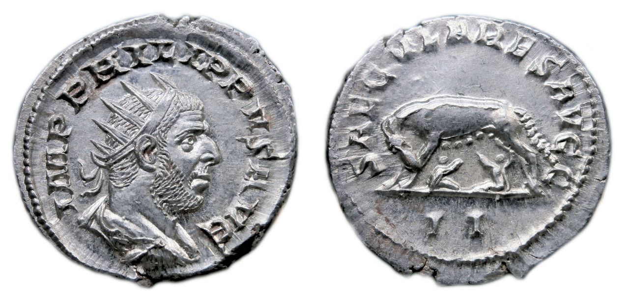 Antoniniano de Filipo I el Arabe, SAECVLARES AVGG. Loba capitolina. Roma 880908-clar