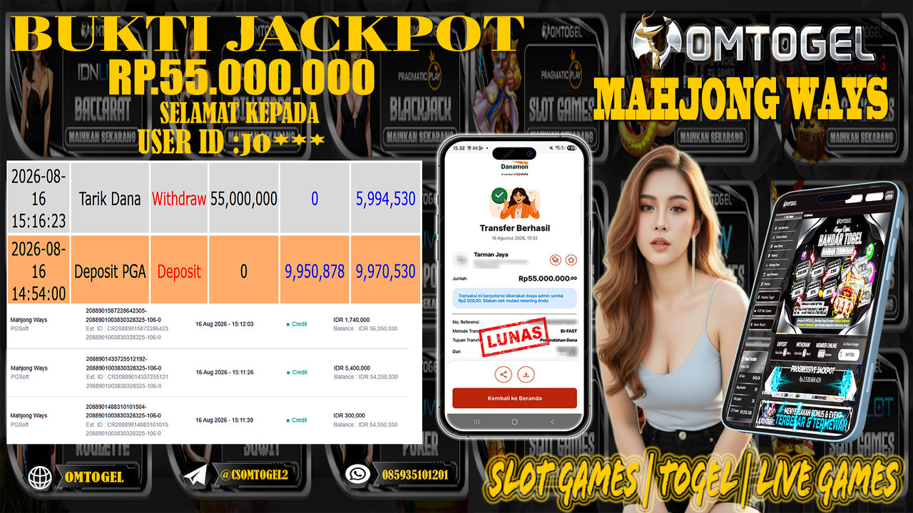 OMTOGEL JACKPOT PG SOFT MAHJONG WAYS Rp,55,000,000,- DIBAYAR LUNAS