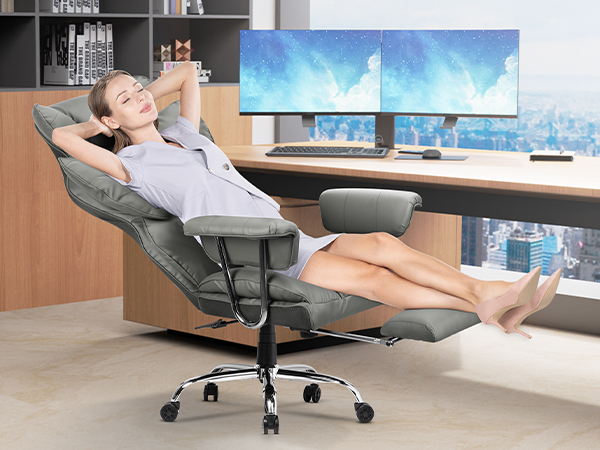 Fauteuil De Bureau Inclinable Avec Repose-pieds - Cuir PU, Dossier Haut, Support Lombaire, Jusqu'à 200 Kg - 11
