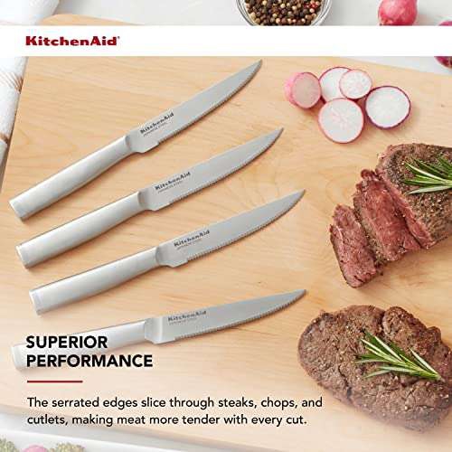 Amaozn: KitchenAid Gourmet Line - Juego de cuchillos - Acero Japones Inoxidable de alto carbono - Acabado cepillado - 4 Piezas