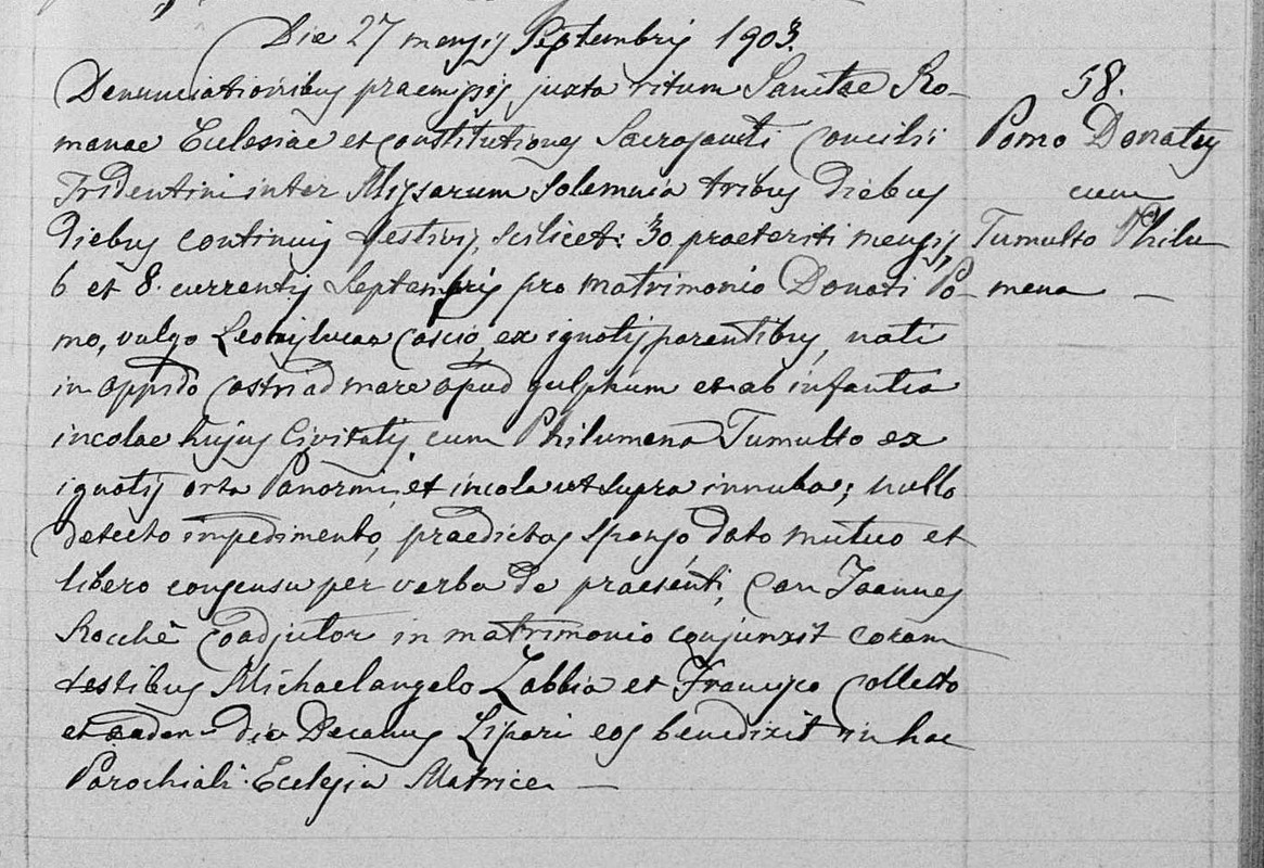 Donato Pomo and Philomena Tumulto marriage record