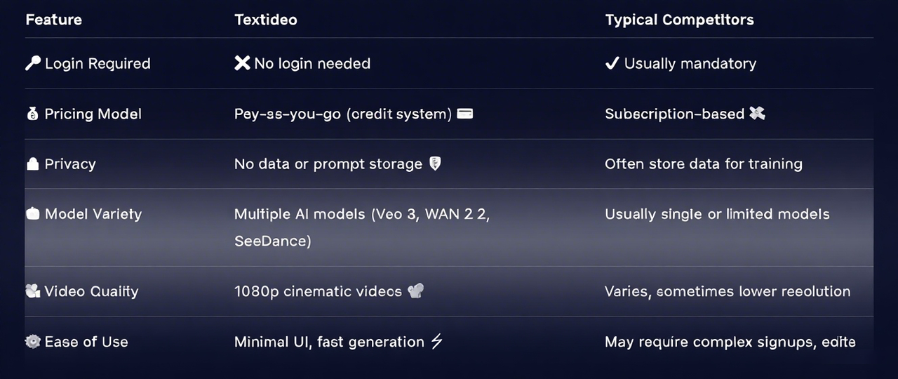 Textideo vs Competitors Comparison