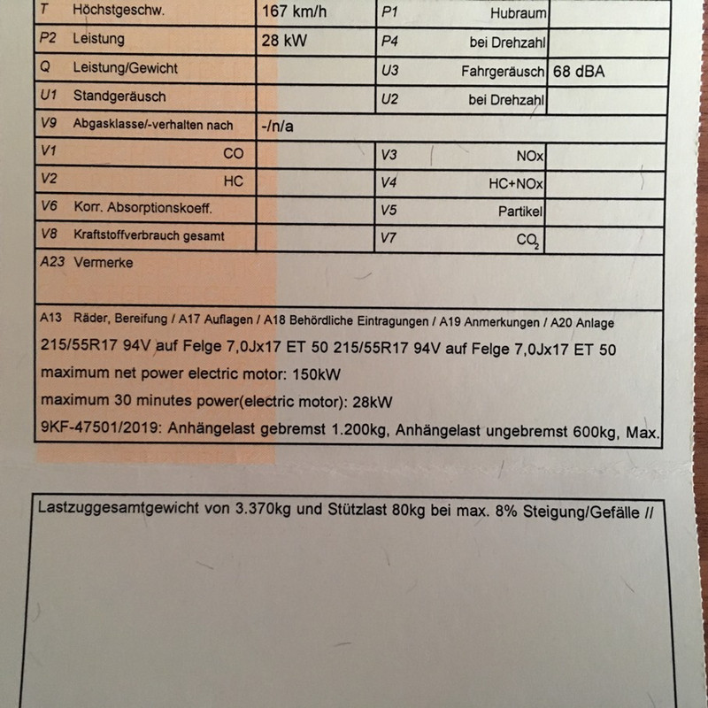 Eintragung im österr. Zulassungsschein