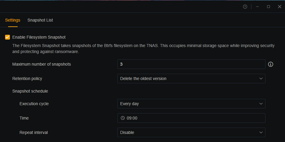 Filesystem Snapshot time 1