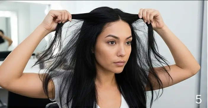 تثبيت مشابك الباروكة الداخلية في الشعر الطبيعي لضمان عدم انزلاقها أثناء الحركة
