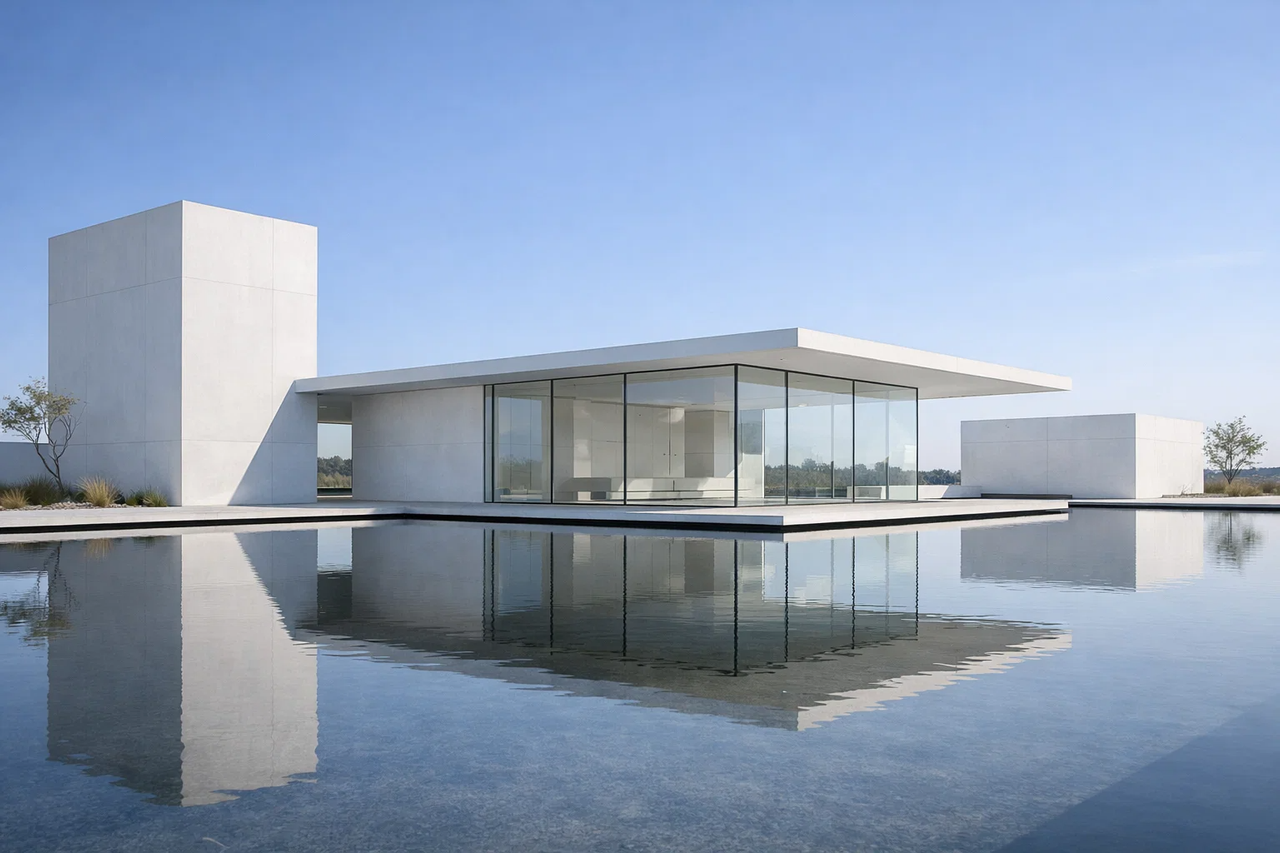 Modern architectural perspective showing material depth.