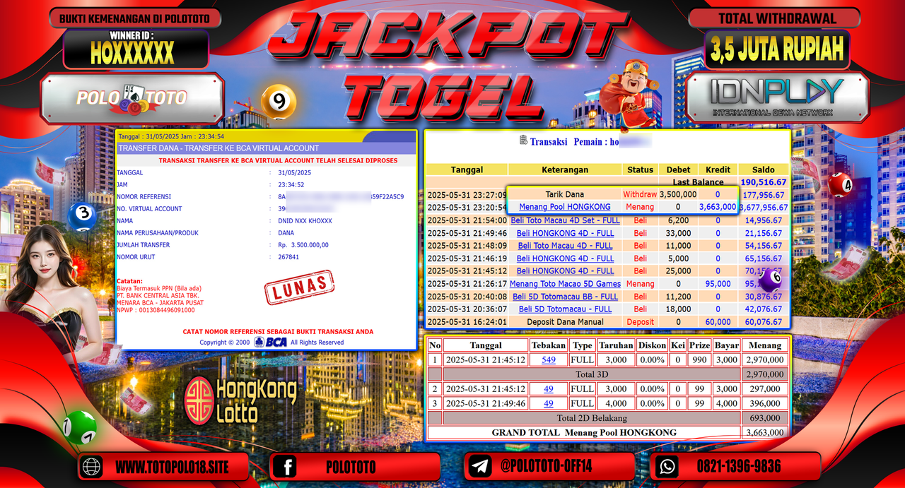 POLOTOTO JACKPOT TOGEL HONGKONG LOTTO Rp.3.500.000,-