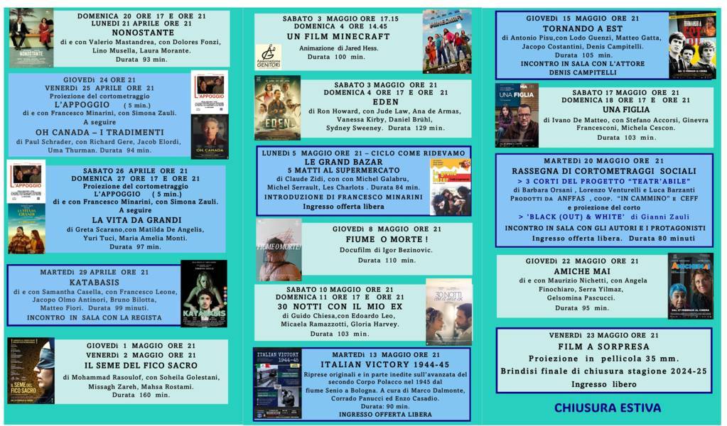 Ultimo ciclo di proiezioni 2024/2025 al Cinema Moderno di Castel Bolognese Ultimo ciclo di proiezioni 2024/2025 al Cinema Moderno di Castel Bolognese