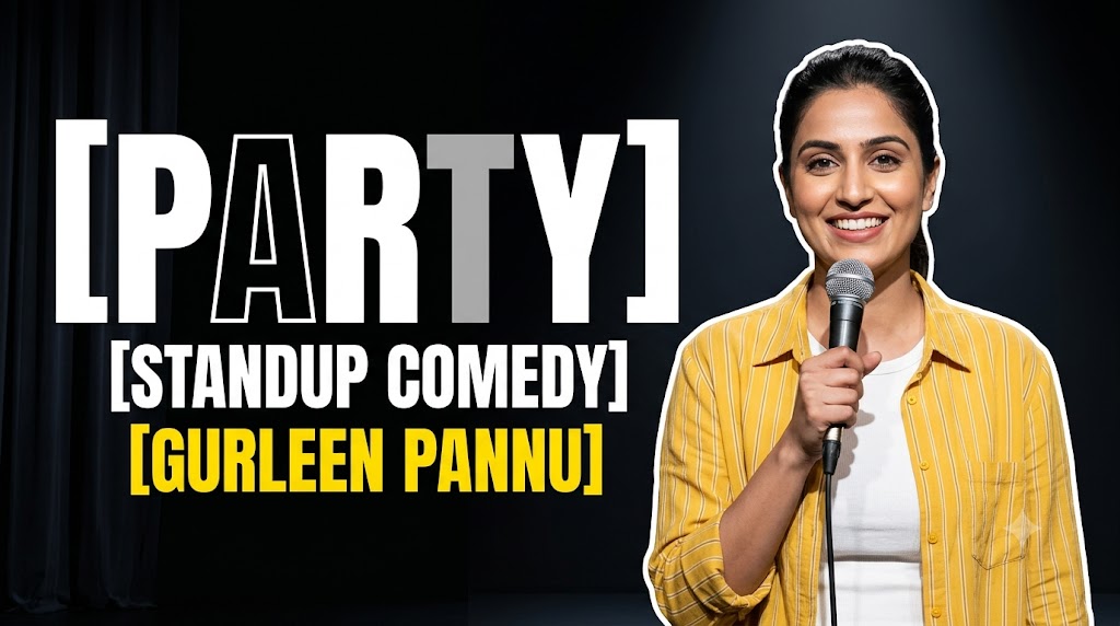 AI-generated example result for the youtube-thumbnail prompt: Party Thumbnail – Gurleen Pannu Standup Comedy Design AI YouTube Thumbnail Prompt