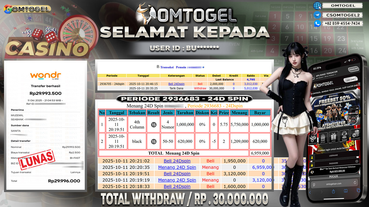 OMTOGEL JACKPOT LIVE GAMES 24D SPIN 30 JUTA DI BAYAR LUNAS ,-