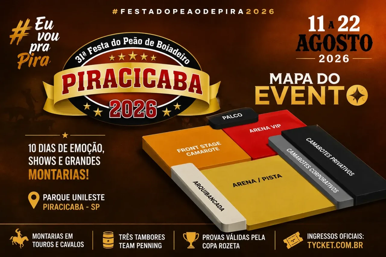 Mapa de setores e camarotes do Rodeio de Piracicaba