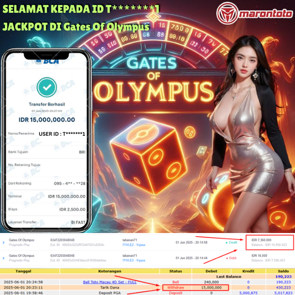 Bukti Kemenangan Member Marontoto Sebesar 15,000,000 JuTa