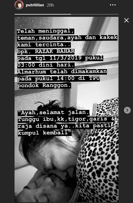 Postingan haru Putri Titian.
