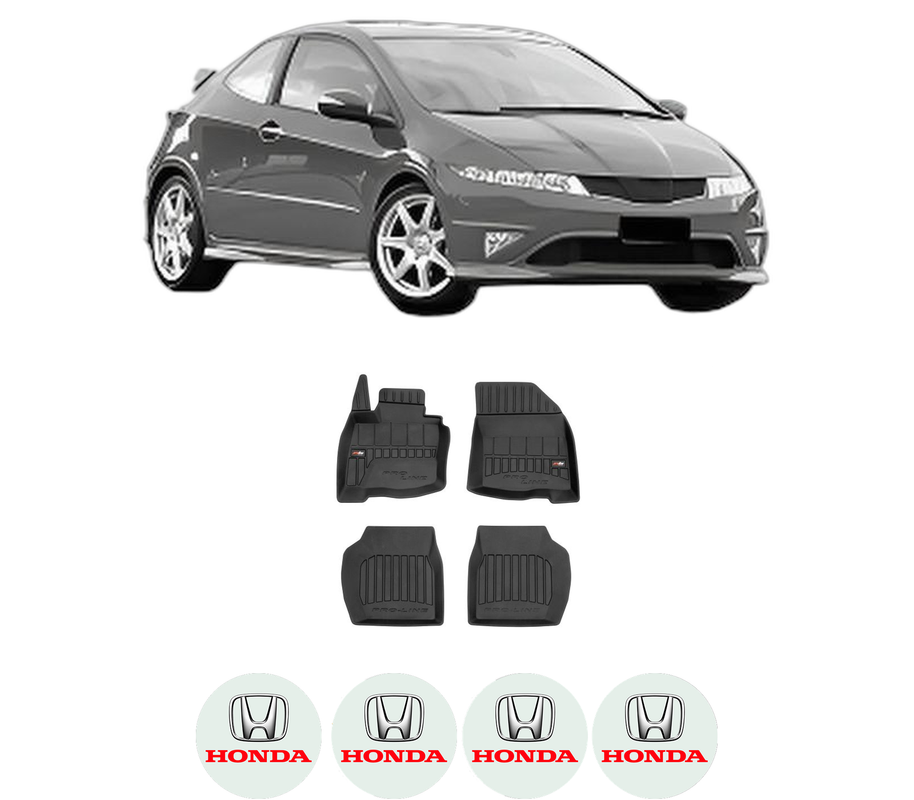 Set covorase presuri HONDA CIVIC VIII Hatchback (FN, FK) din 2005-2012, auto, din cauciuc thermoplastic, 4 Stickere auto cu HONDA