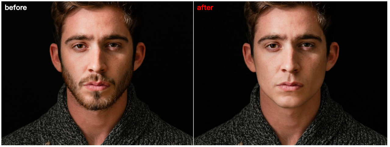 Side-by-side comparison of bearded and clean-shaven looks Bearded vs completely beardless comparison