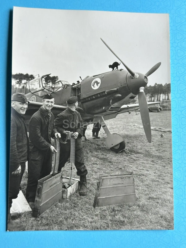 Groß Foto A Stöcker Messerschmitt Bf 109 Katze als Staffelwappen (MJ 191 2)