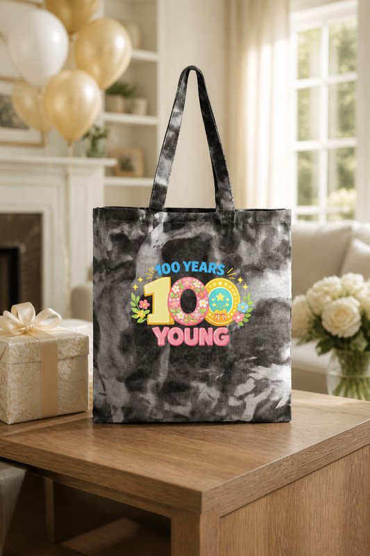 100 years young tie dye tote bag 052