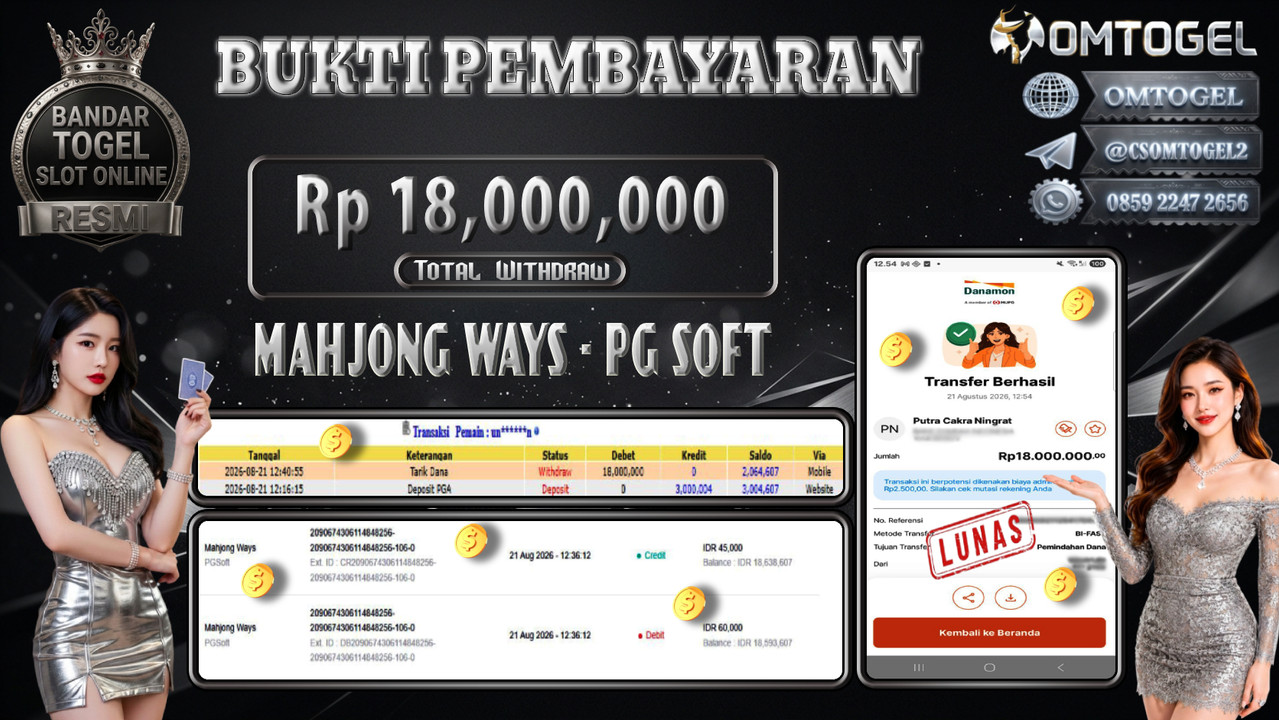 OMTOGEL JACKPOT PG SOFT MAHJONG WAYS Rp,18,000,000,- DIBAYAR LUNAS