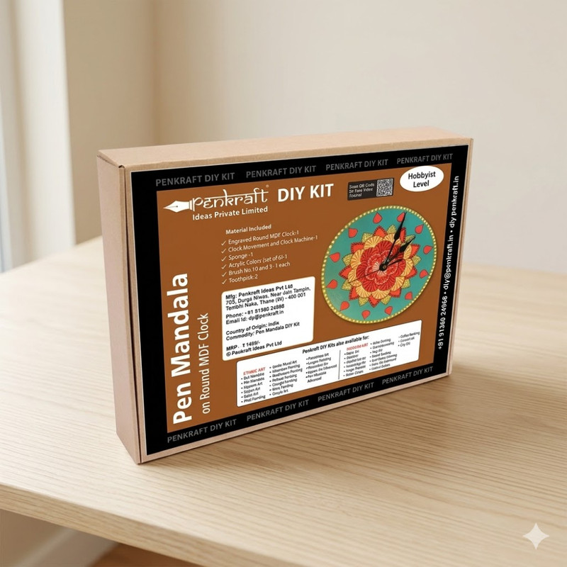 Penkraft Pen Mandala on Engraved Round MDF Clock Hobbyist Level DIY Kit with Free video tutorial
