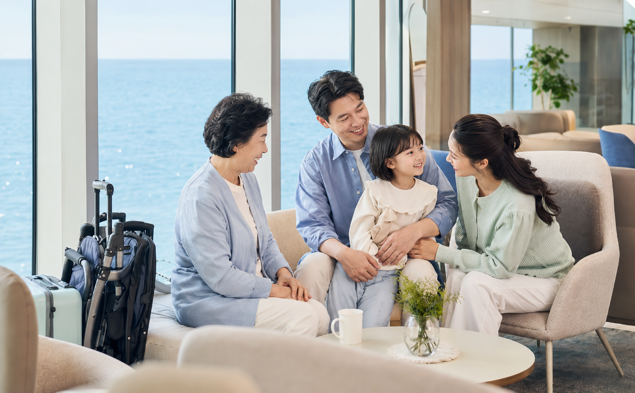 퀸메리호에서 편안하게 제주로 향하는 가족