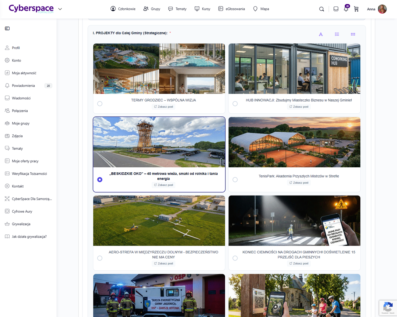 Podgląd platformy Cyberspace dla JST