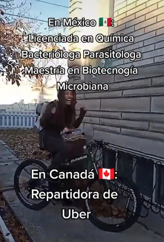 Licenciada y maestra, mexicana presume cómo vive en Canadá al ser repartidora