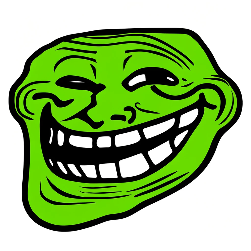 DALL·E 2024-06-10 20.26.04 - A classic troll face meme character but colored in green, with the misc