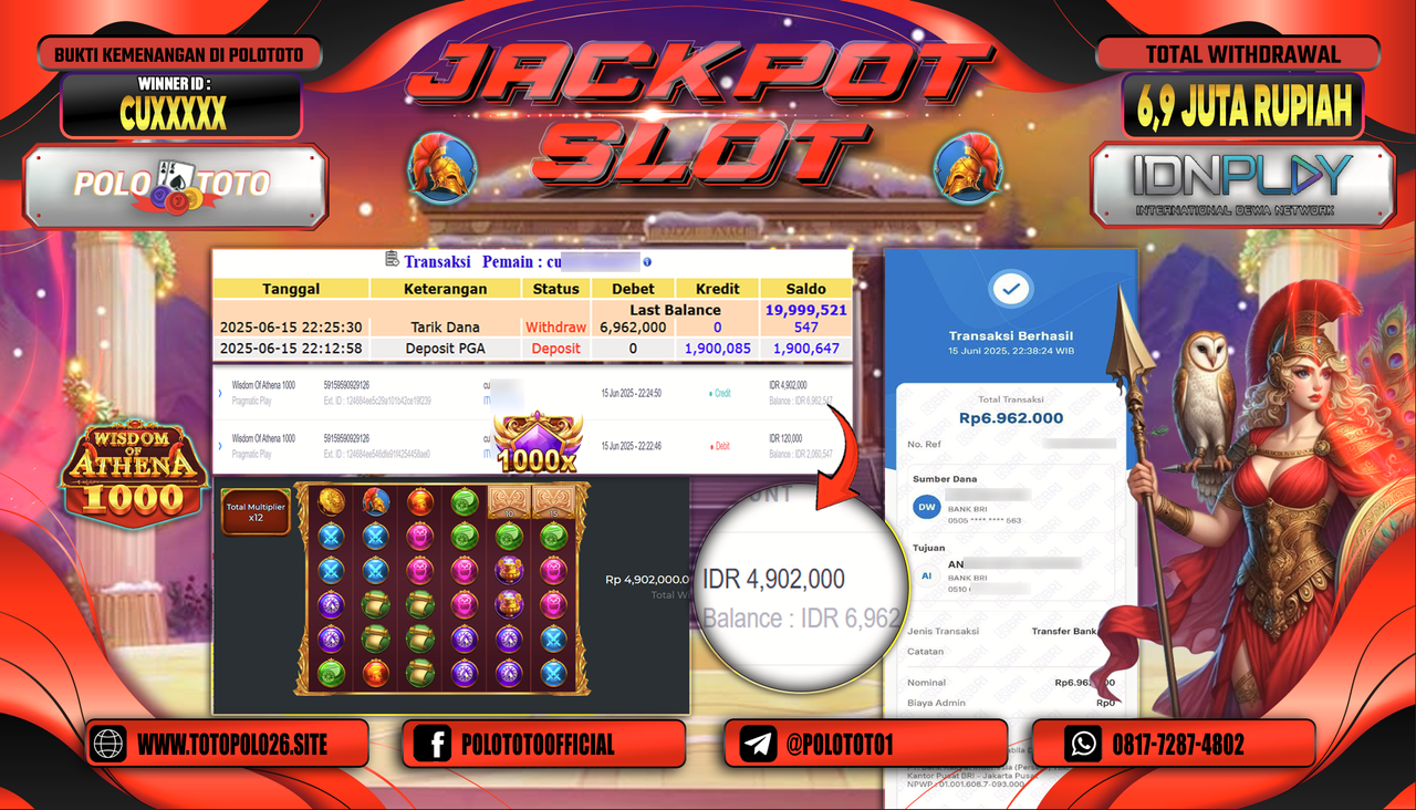 POLOTOTO JACKPOT SLOT WISDOM OF ATHENA 1000 SCATTER Rp.6.962.000,-