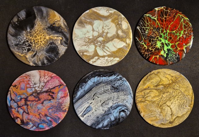 ACRYLIC POURING - Coasters & paintings & a new studio Latest-coasters