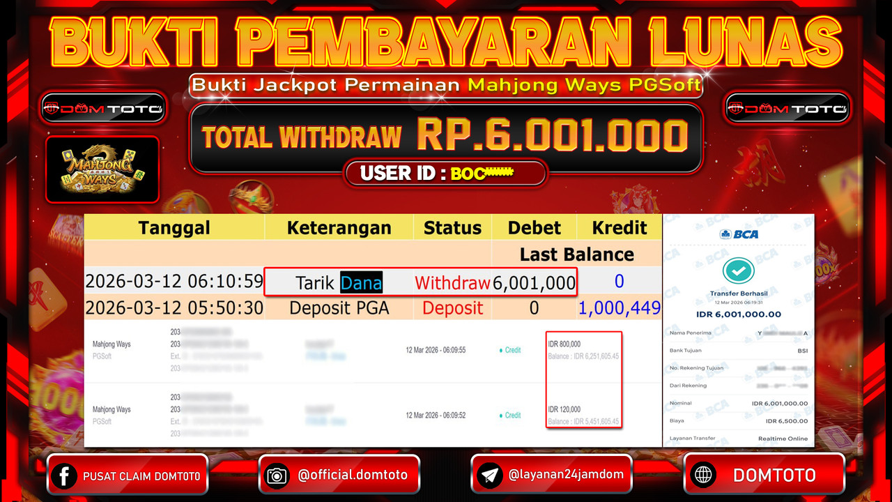 JACKPOT SLOT Mahjong Ways PGSoft 12 MARET 2026