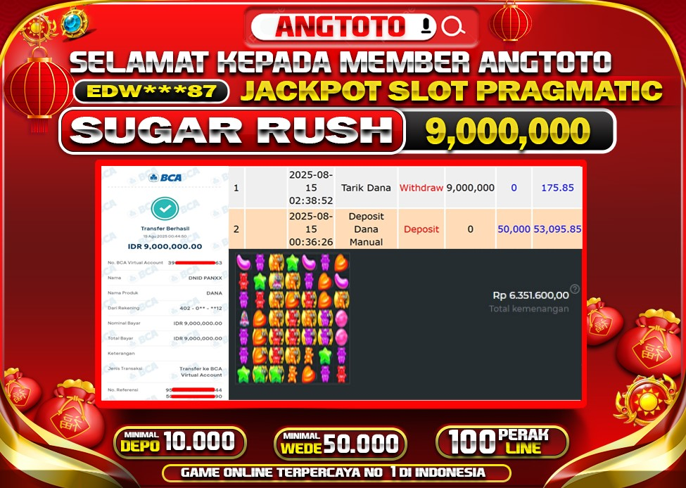 BUKTI PELUNASAN 14 AGUSTUS 2025 MENANG DI PERMAINAN SUGAR RUSH  TOTAL WD 9 JUTA