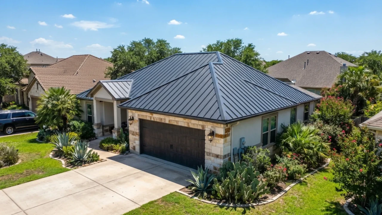 Metal roof installed on a residential garage in San Antonio Texas