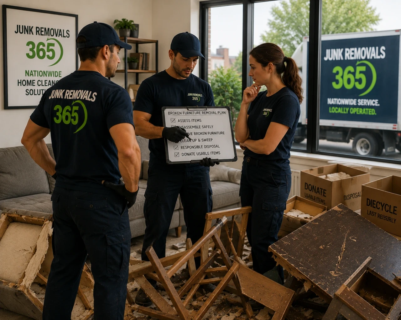 Broken furniture removal during a nationwide home cleanout