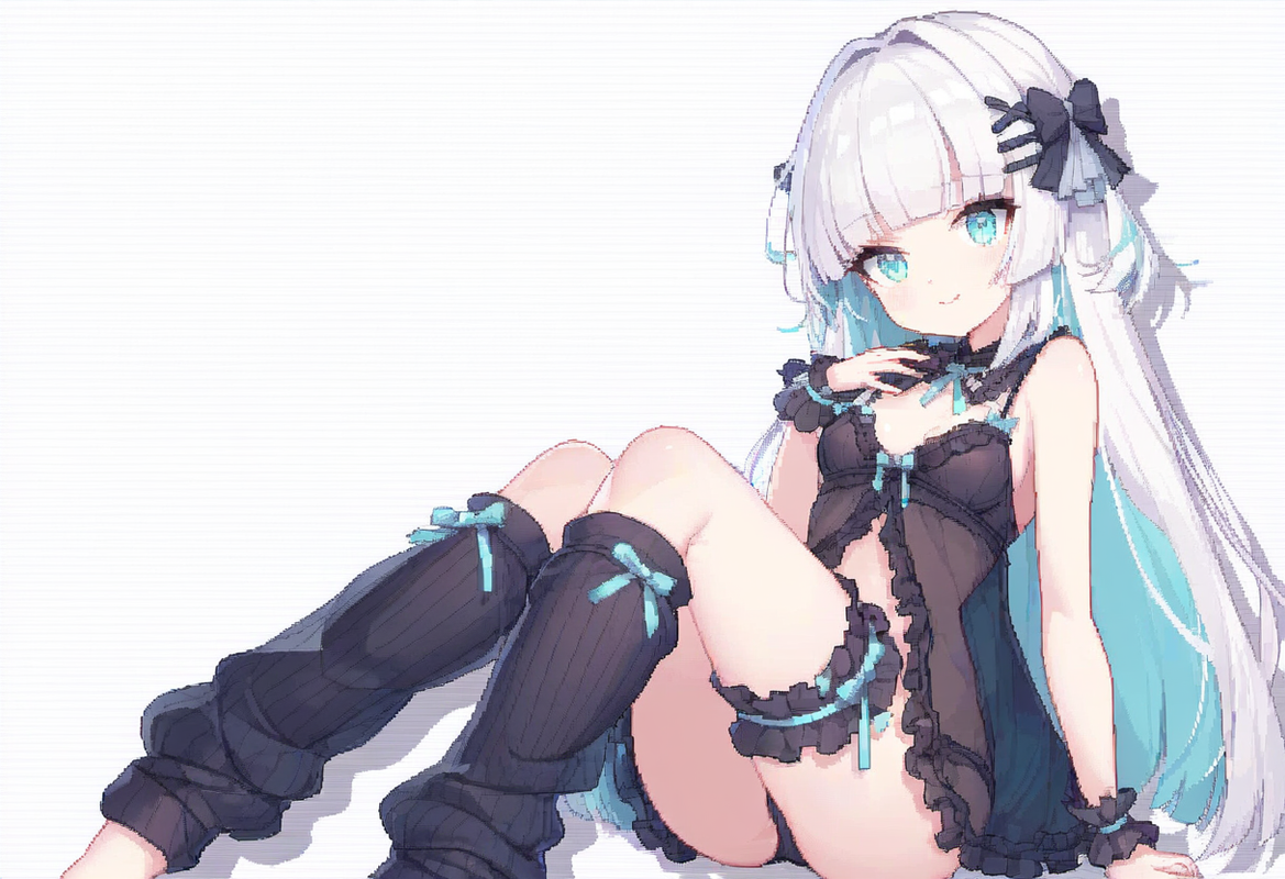 1girl, striped background, aqua eyes, long hair, hime cut, white hair, short ban s-452951026