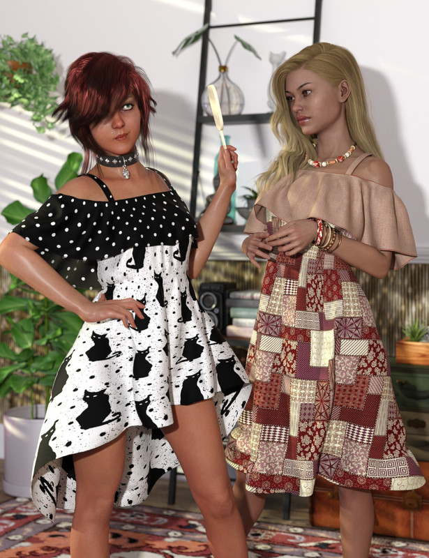 Playground Textures for dForce Ruffle BN Off Shoulder Dress