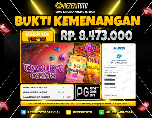 BUKTI KEMENANGAN 05 JULI 2025 GARUDA GEMS 8 JUTA 