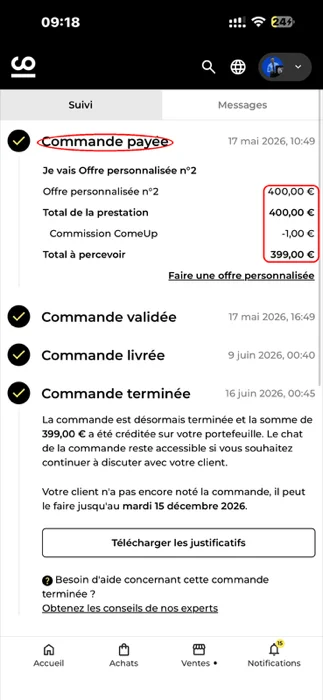 Commande ComeUp